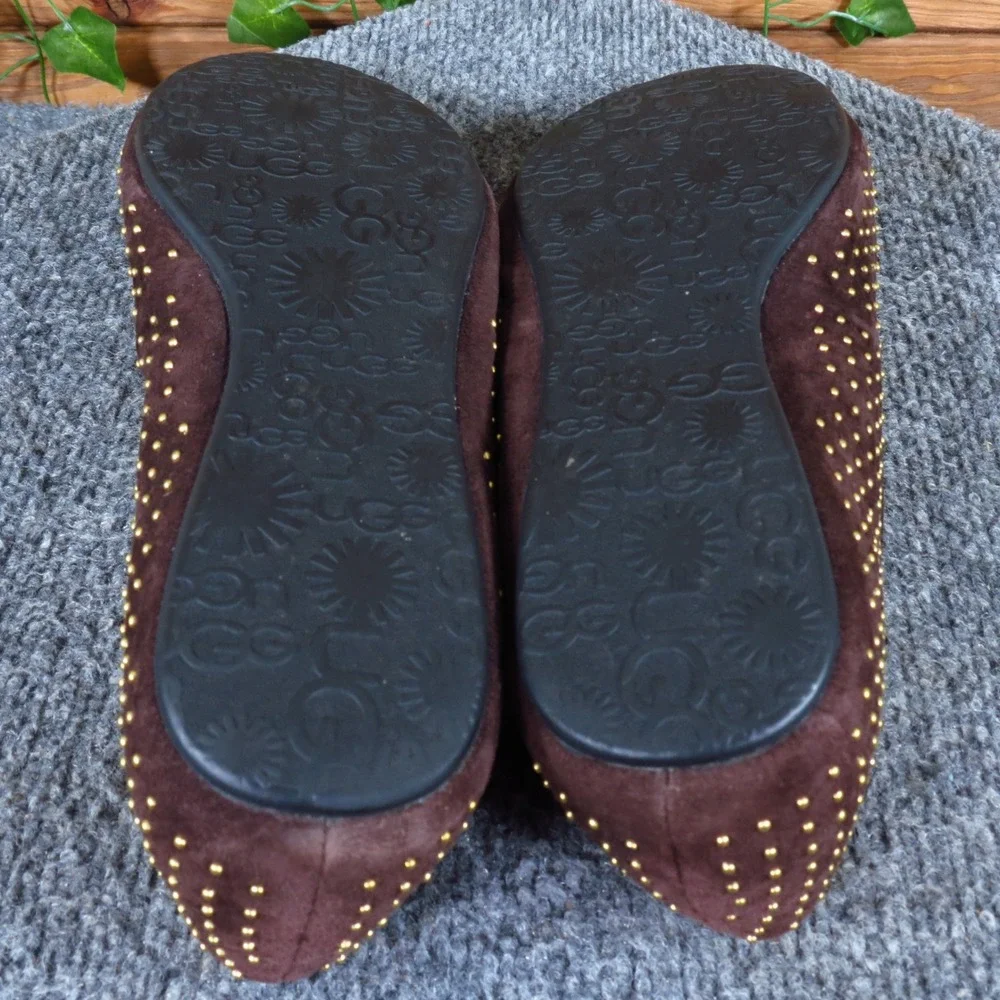UGG Alloway Womens Loafer Flat Size 9.5 Comfort Brown Studded Suede Slipper